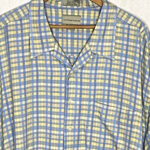 CUTTER & BUCK Shirt 100% Silk Plaid Button Front Short Sleeve Mens 3XT Tall Blue
